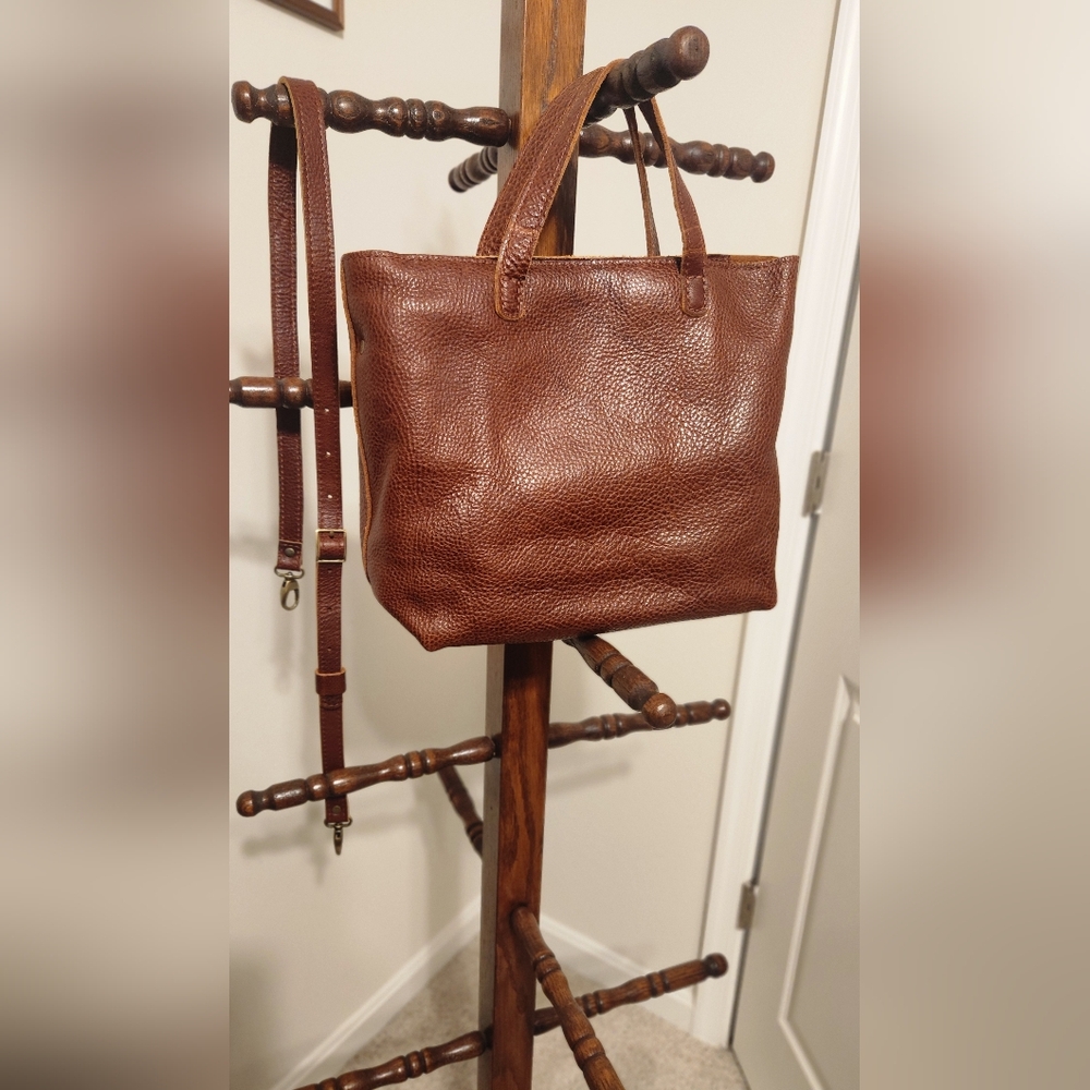 PLG Crossbody Tote Medium Tote -Nutmeg - Pebbled Leather Tote - Picture 3 of 7